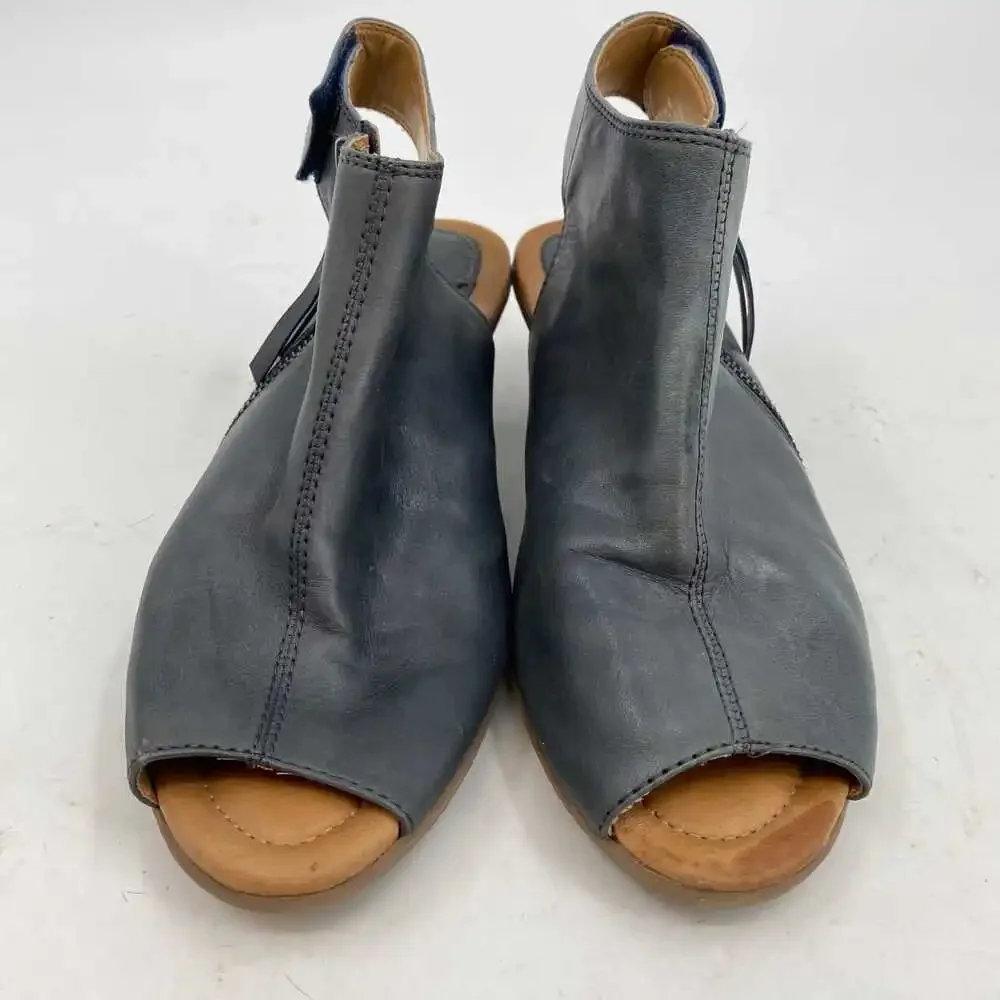 Earth Blue Kristy Leather Heeled Peep Toe Booties | Women’s Size 8
